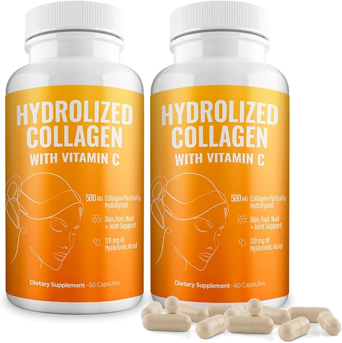 Aura Vitamin Hydrolyzed Collagen with Vitamin C Capsules 500mg Great Energy | Skin, Hair and Nail Support | Hyaluronic Acid Pills - 60ct (2)