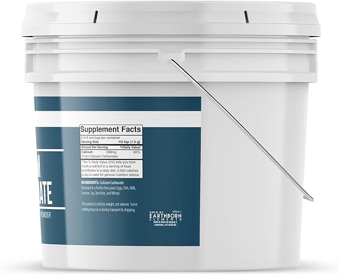 Earthborn Elements Calcium Carbonate Powder (1 Gallon), Natural Antacid, Limestone Powder, Resealable Bucket