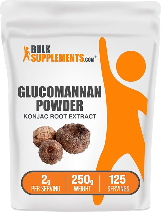 BulkSupplements.com Glucomannan Powder - from Konjac Root Extract Powder, Glucomannan Supplements - Gluten Free, 2g per Serving, 250g (8.8 oz) (Pack of 1)