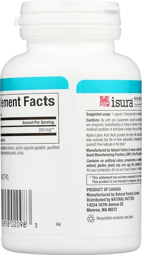Natural Factors Alpha-lipoic Acid 200mg Capsules, 60-Count