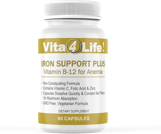 Iron Support 'Plus' Vitamin B-12 - Bariatric Supplement for Anemia - 60 Count