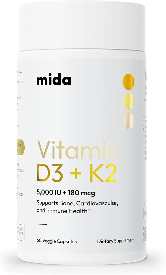 D3 K2 Vitamin 5,000 IU (125 mcg) + MK-7 (180 mcg) Natural Supplement | Bone, Heart, & Immune Support | Enhances Calcium Absorption | Women & Men | Vegan | 60 Servings