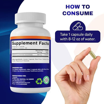 Vitamatic Vitamin B1 (Thiamine) 500mg, 120 Capsules