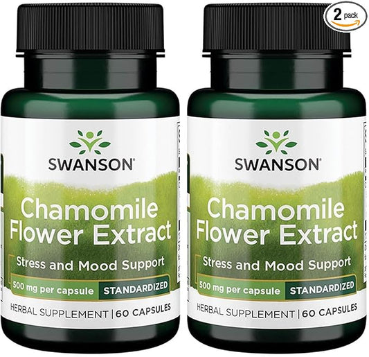 Swanson Chamomile Flower Extract 500 Milligrams Standardized to 1.2% Apigenin 6 mg per Capsule 60 Capsules (2 Pack)