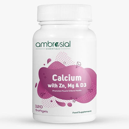 AMBROSIAL Calcium Magnesium Zinc with Vitamin D3 (Pack of 1-120 Softgels)
