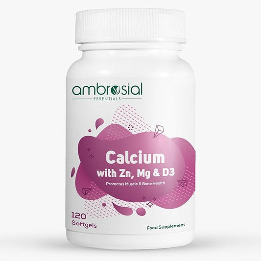 AMBROSIAL Calcium Magnesium Zinc with Vitamin D3 (Pack of 1-120 Softgels)
