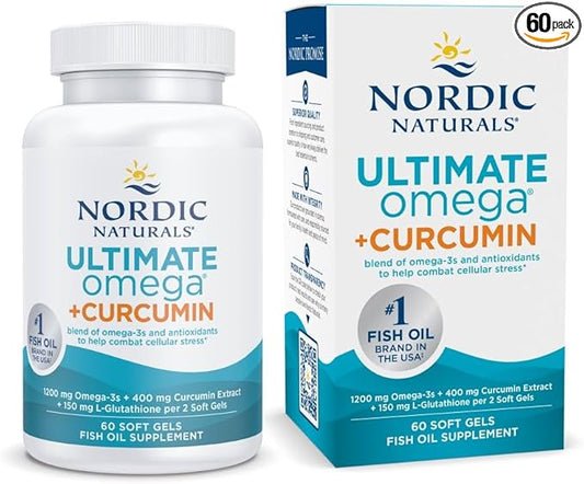 Nordic Naturals Omega Curcumin, Lemon - 60 Soft Gels - 1200 mg Omega-3 + 400 mg Optimized Curcumin - Combats Cellular Stress - Non-GMO - 30 Servings