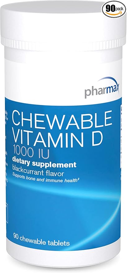 Pharmax Chewable Vitamin D (1000 IU) | Supports Development and Maintenance of Bones and Teeth | 90 Chewable Tablets