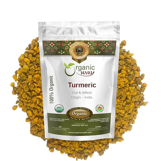 Organic Way Turmeric/Haldi Root Cut & Sifted (Curcuma Longa) - Herbal Tea | Kosher & USDA Certified | Vegan, Non-GMO & Gluten Free | 100% Raw from India (2LBS / 32Oz.)