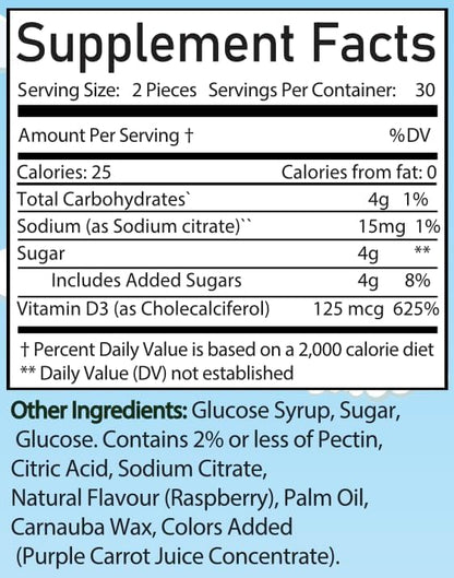 Vitamin D3 Pectin Gummies: Sunshine in Every Bite with 125mcg of Vitamin D3, 625% of Daily Intake (60 Count)