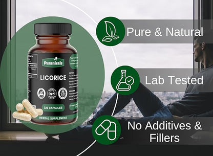 Licorice Premium 320 Capsules Non GMO and Gluten Free | Herbal Supplement | 700 mg Per Serving | Made with 100% Pure Licorice Root