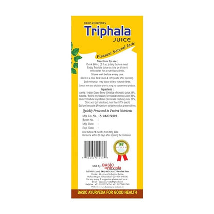 BASIC AYURVEDA Triphala Juice | 32.46 Fl Oz (960ml) | Organic Fruit Juice of Amla Bibhitaki & Haritaki | Natural Source of Vitamin C | for Healthy Hair & Digestion