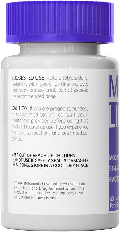 Natural Herbal Supplement Mood Lift Herb - Natural Calm Supplement with Ashwagandha & L-Theanine | 60 Heart-Shaped Tablets | Supports Emotional Balance, Focus & Sleep Quality, Vegan