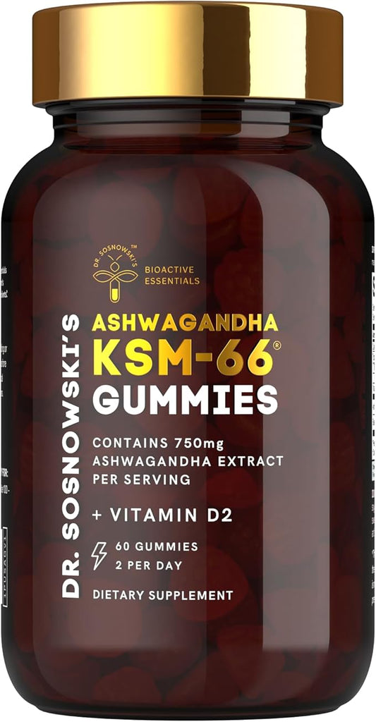 Dr Sosnowski's BioActive KSM-66 Ashwagandha Gummies | 750mg Ashwagandha Extract with Vitamin D2 (60 Gummies)