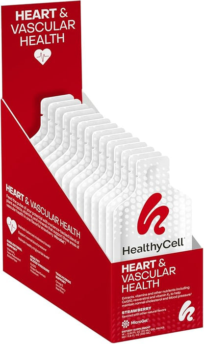 Healthycell Heart & Vascular Health Daily Liquid Supplement - Blood Pressure & Cholesterol Support with Beet Root Powder, Resveratrol, CoQ10, Omega-3 & Vitamin K - 14 Gel Packs