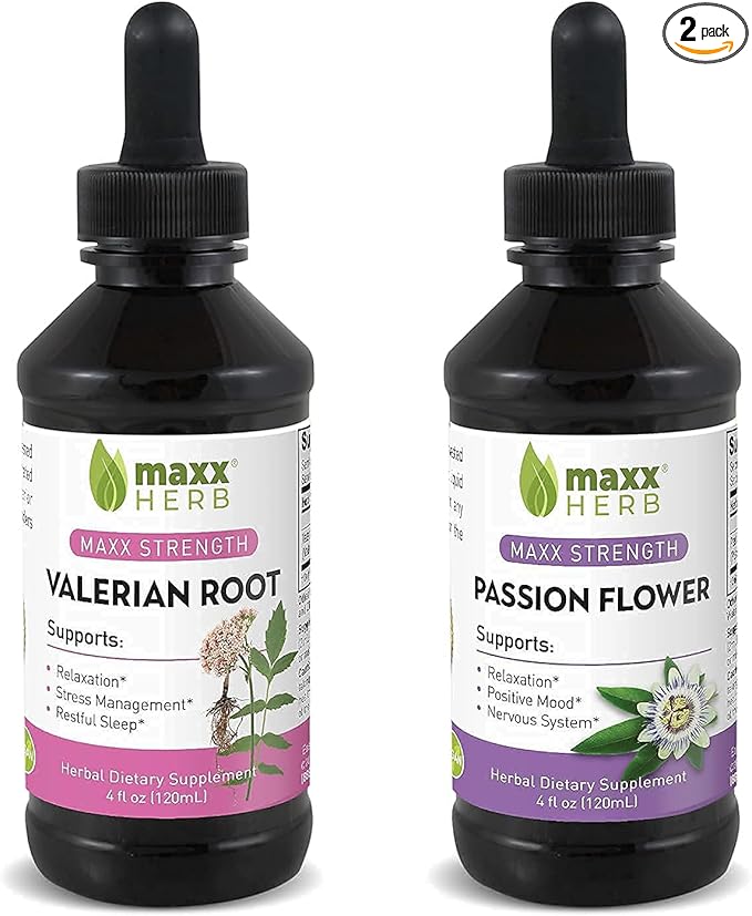 Maxx Herb Passion Flower Extract + Valerian Root Extract - for Relaxation and Stress Management, Alcohol-Free - (1 Each) 4 Oz Bottle (60 Servings)