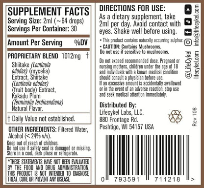 Lifecykel - Shiitake Mushroom Extract with Kakadu Plum - Advance Organic Mushroom Supplement for Hair, Nail and Skin - Potent Vitamin C Immune Boost for Adults - 4 Fl Oz