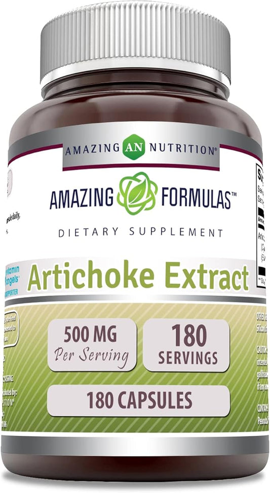 Amazing Formulas Artichoke Extract Supplement | Cynara Scolymus Leaf Capsules| 500 Mg | 180 Capsules | Non-GMO | Gluten Free | Made in USA