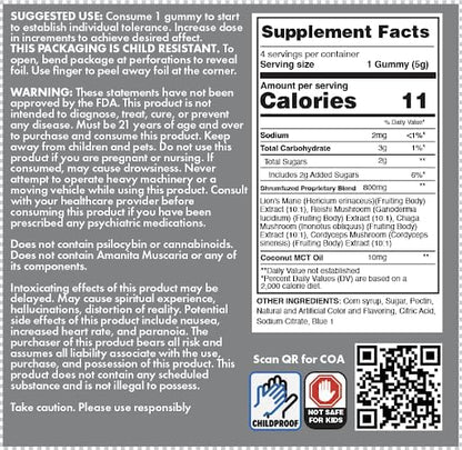 Proprietary Nootropic Gummy 3200mg - Lion's Mane, Reishi, Chaga, and Cordycep Nootropic Tripee Mushroom Blend (4, Sour Apple)