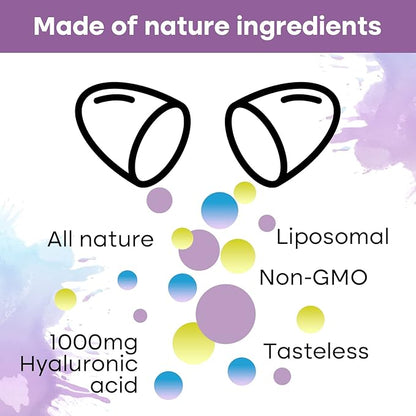 Liposomal Hyaluronic Acid 1000mg, High BioavailabilityHyaluronic Acid Capsules, Dietary Supplement Support Skin and Joint Lubrication, 60 Capsules