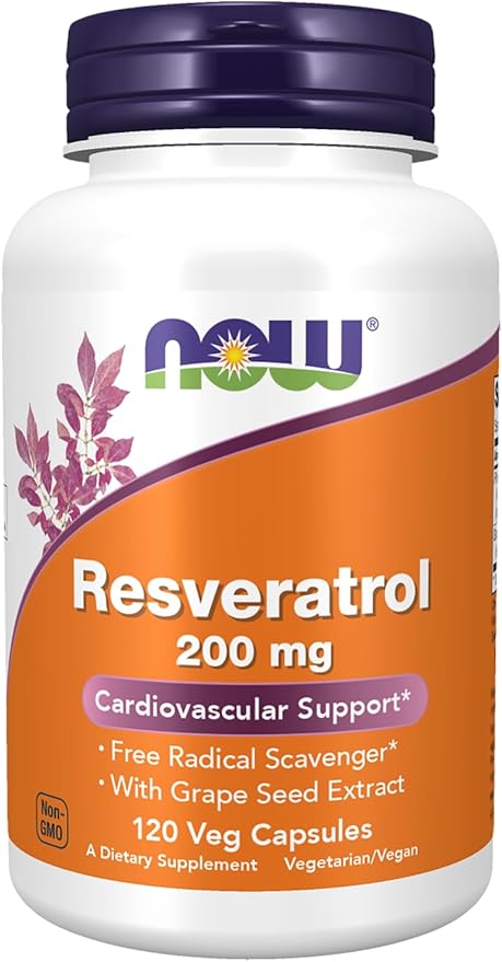 NOW Supplements, Natural Resveratrol 200 mg with Red Wine Extract, 120 Veg Capsules