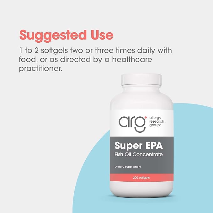 Allergy Research Group Super EPA - Omega 3 Supplement, Fish Oil Concentrate, EPA, DHA, Omega 3 Fatty Acids, Sustainably-Sourced Anchovies, Softgels - 200 Count