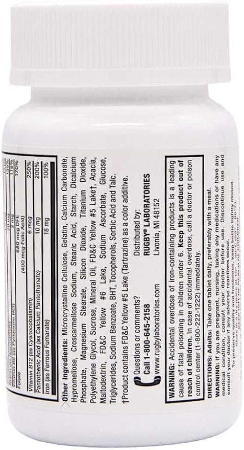 Rugby Tab-A-Vite Multivitamin with Iron and Beta-Carotene Multivitamin/Mineral Supplement - 1000 Tablets