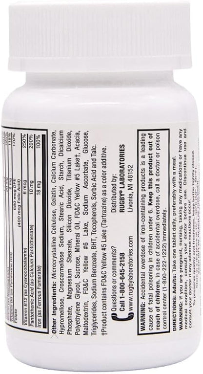 Rugby Tab-A-Vite Multivitamin with Iron and Beta-Carotene Multivitamin/Mineral Supplement - 1000 Tablets