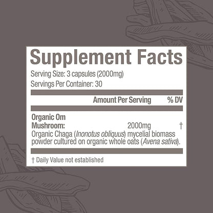 OM MUSHROOM SUPERFOOD Chaga Mushroom Capsules Supplement, Sacred Antioxidants & Immune Support, 90 Count, 30 Days
