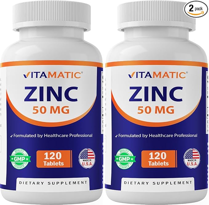 Vitamatic Zinc 50mg as Zinc Gluconate 120 Count - Immunity Supplement (Total 240 Tablets) - 2 Pack