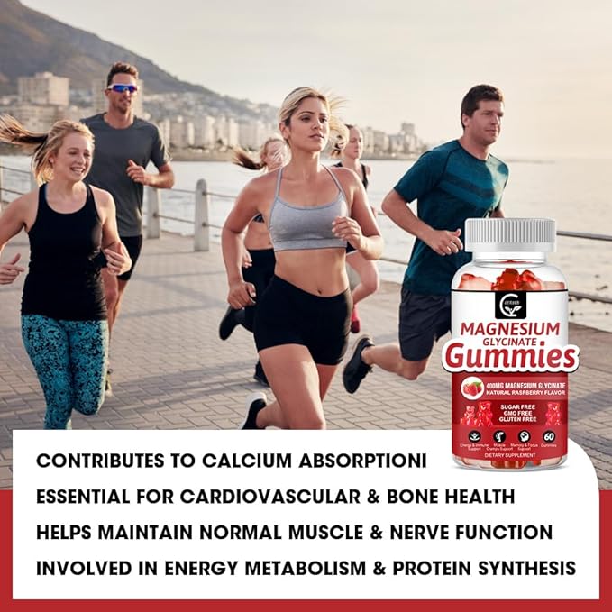 Magnesium Glycinate Gummies 400mg, Mg Potassium Supplement with Chelated Magnesium Malate Complex, Vitamin D, B6, and CoQ10, Supports for Memory, Calm, Mood & Sleep - 60 Count (Pack of 1)