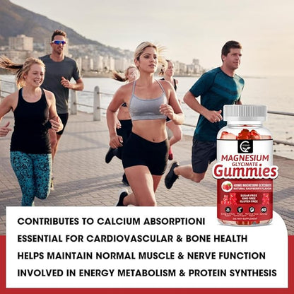 Magnesium Glycinate Gummies 400mg, Mg Potassium Supplement with Chelated Magnesium Malate Complex, Vitamin D, B6, and CoQ10, Supports for Memory, Calm, Mood & Sleep - 60 Count (Pack of 1)