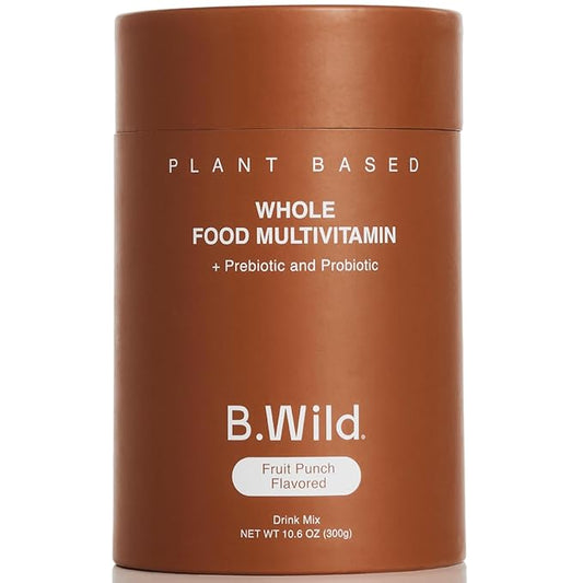 B.WILD Multivitamin Drink Mix Plant Based Antioxidant Drink | Prebiotics and Probiotics for Digestive Health - Fruit Punch Flavor - 300 g, 30 Day Supply
