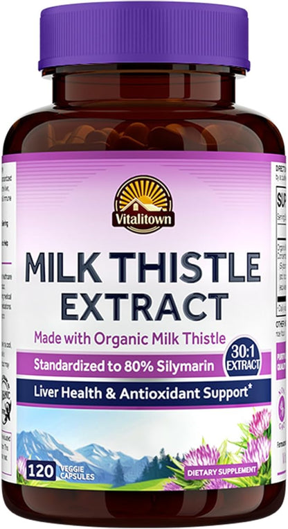 Vitalitown Organic Milk Thistle Antioxidant Support, Detox & Cleansing, 120 Vegan Caps
