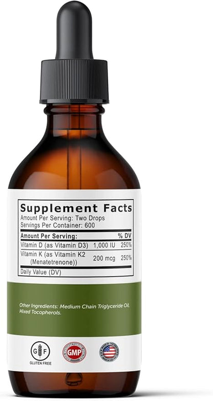 Vitamin D and K2 Drops - Liquid Vitamin D3 with K2 Supplements for Adults - Easy-to-Take, Flavor-Free, Highly Absorbable VIT D3 and K2 Supplements, Made in USA (30 ml)