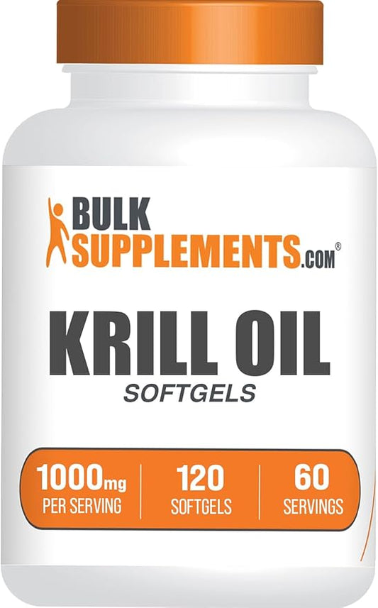 BulkSupplements.com Krill Oil 1000mg Softgels - Antarctic Krill Oil Supplement - Omega 3 Supplement, DHA Supplement - Gluten Free, 2 Softgels per Serving, 120 Count (Pack of 1)