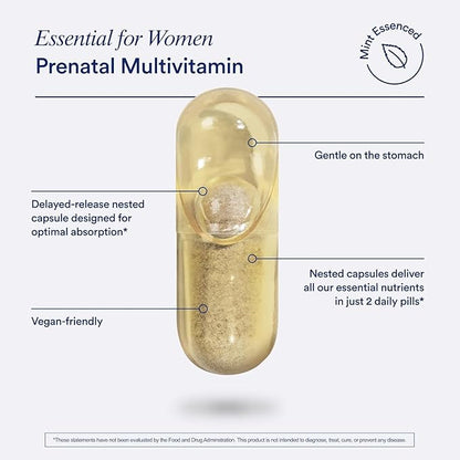 Ritual Essential for Women Prenatal Multivitamin: Folate & Choline for Neural Tube Support, Omega-3 DHA for Fetal Brain Development, Iron, Calcium-Helper D3 & K2, Non-GMO, Vegan, Mint, 30 Days