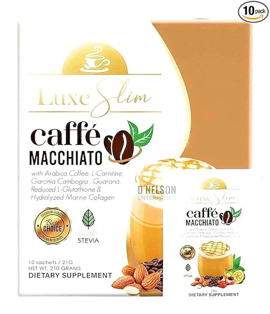 Luxe Slim Cafe Macchiato with Hydrolyzed Collagen & Glutathione, 21g x 10 Sachets, 0.74 Ounce (Pack of 10)