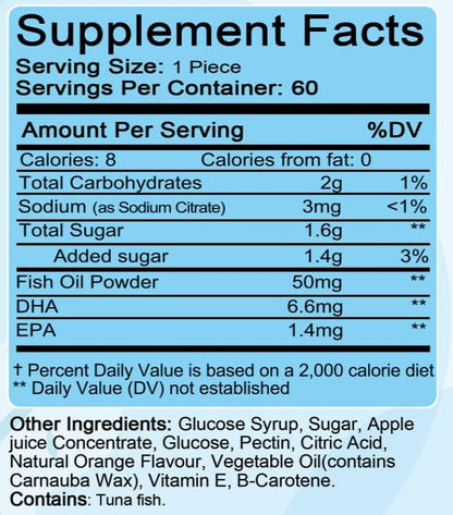 60 Gummies | 2 Months Supplies | Tasty Orange Flavor | 4+ Years | Omega-3 with EPA & DHA, Omega 3 for Kids, Omega 3 Gummies, Fish Oil Gummies, Omega-3 Fatty Acids Gummies
