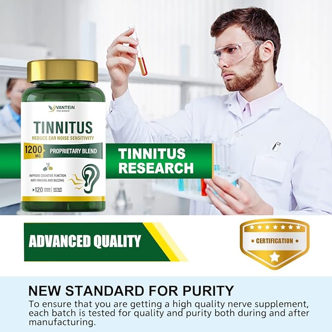 Tinnitus Relief for Ringing Ears 1200 MG - 120 Capsules Supports Hearing Loss & Ear Pain Relief | 60-Day Supply | Ear Health Vitamins for Men & Women