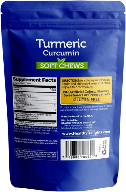 Healthy Delights Naturals, Turmeric Curcumin Soft Chews, Promotes Healthy Inflammatory Response, Delicious Tropical Fruit Flavor, 30 Count