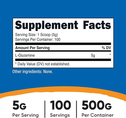 Nutricost L-Glutamine Powder (500 Grams) Unflavored - Gluten Free & Non-GMO, 100 Servings