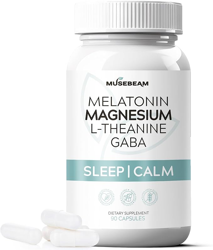Magnesium Glycinate 275mg Melatonin 5mg L-Theanine 200mg GABA 100mg Capsules - Full Rest Nighttime Bedtime Support Supplement for Men Women - Vegan Sugar-Free Gluten-Free