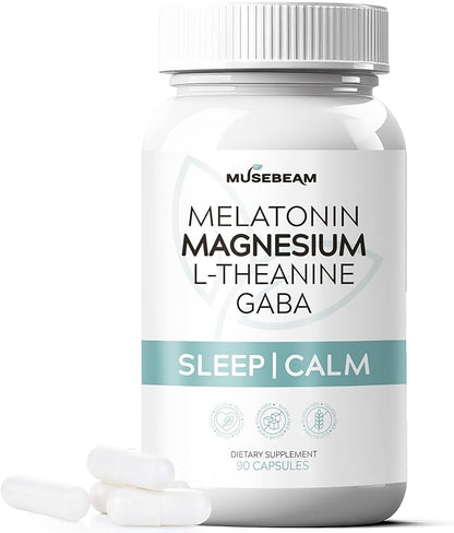 Magnesium Glycinate 275mg Melatonin 5mg L-Theanine 200mg GABA 100mg Capsules - Full Rest Nighttime Bedtime Support Supplement for Men Women - Vegan Sugar-Free Gluten-Free