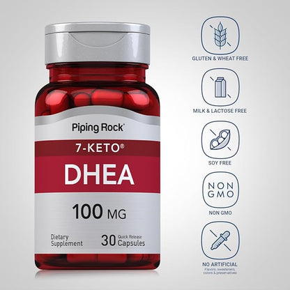 Piping Rock DHEA Supplement for Women and Men | 100mg | 30 Capsules | 7-Keto | Dehydroepiandrosterone | Non-GMO, Gluten Free