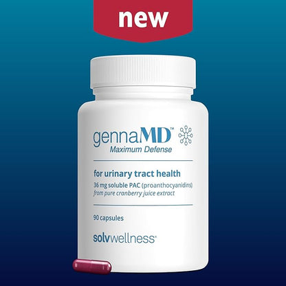 Solv Wellness GennaMD - Maximum UTI Defense - 36 mg Soluble PAC from 100% Cranberry Juice Extract - Highest PAC Concentration in a Small, Easy-to-Swallow Capsule - 90 Capsules