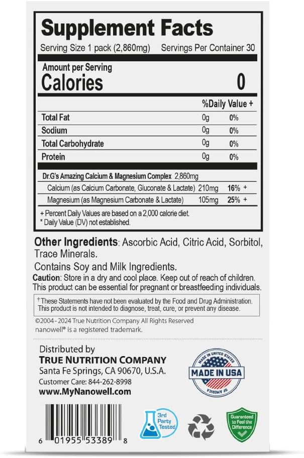 Dr. G's Amazing Ionized Cal Mag 2,860mg (Premium) - Bone Strength and Bone Health Supplement with Ionized Calcium & Magnesium Powder Stick Packs - 30 Sticks x 1 Pack (30 Count)