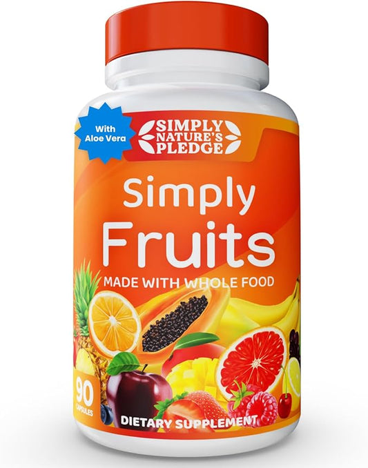 Simply Nature's Pledge - 90 Fruit Capsules - Made with Whole Food Superfoods, Packed with 25 Different Fruits - 100% Soy Free