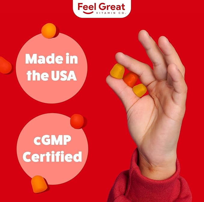 Feel Great Vitamins Kids DHA Gummies with Omega 3 6 9, Vitamin C | Supports Healthy Brain Function, Vision & Heart Health | Gluten Free, Vegetarian | 60 Gummies