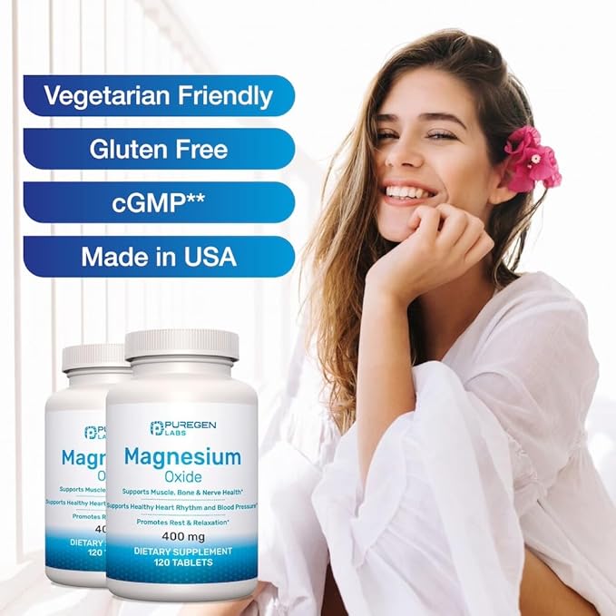Magnesium 400mg [High Potency] Supplement – Magnesium Oxide for Immune Support, Muscle Recovery, Leg Cramps and Relaxation 120 Tablets